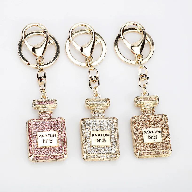 Creative Rhinestone Car & Bag Keychain — Full Diamond Perfume Bottle Pendant for Women’s Accessories