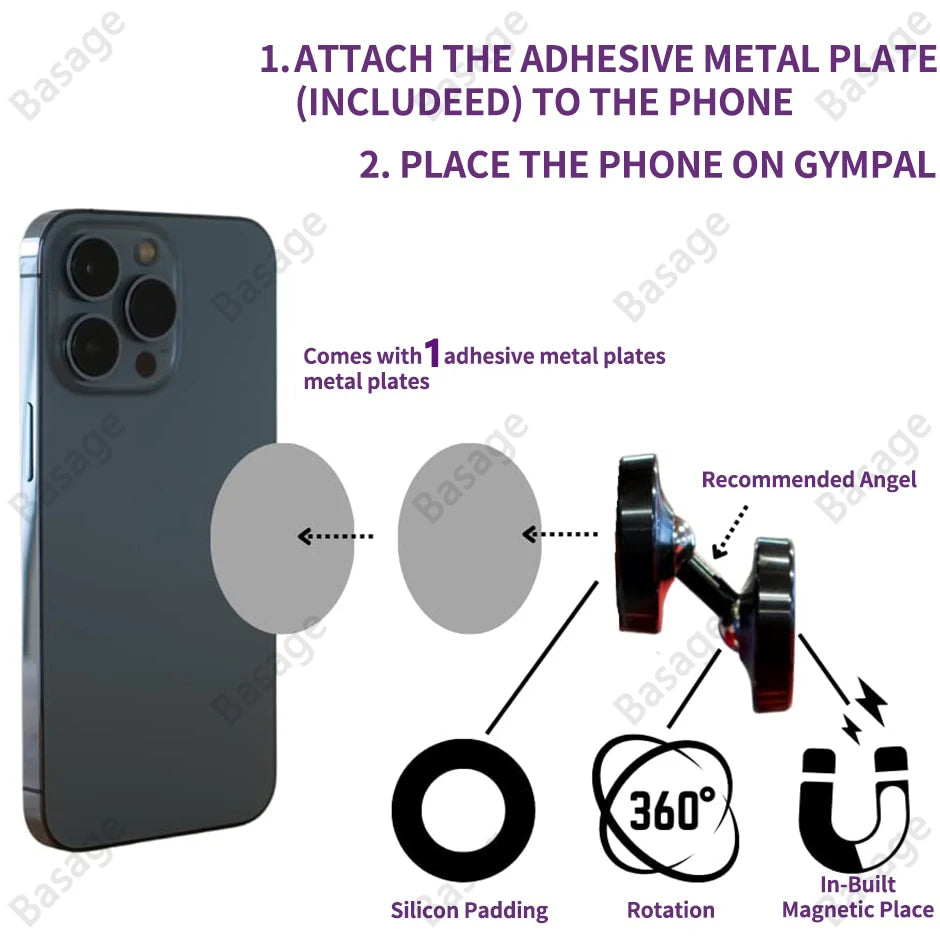 Dual Magnetic Gym Phone Holder - 360° Rotation, Double-Sided Strong Magnet for Workout Videos, Fits Any Smartphone