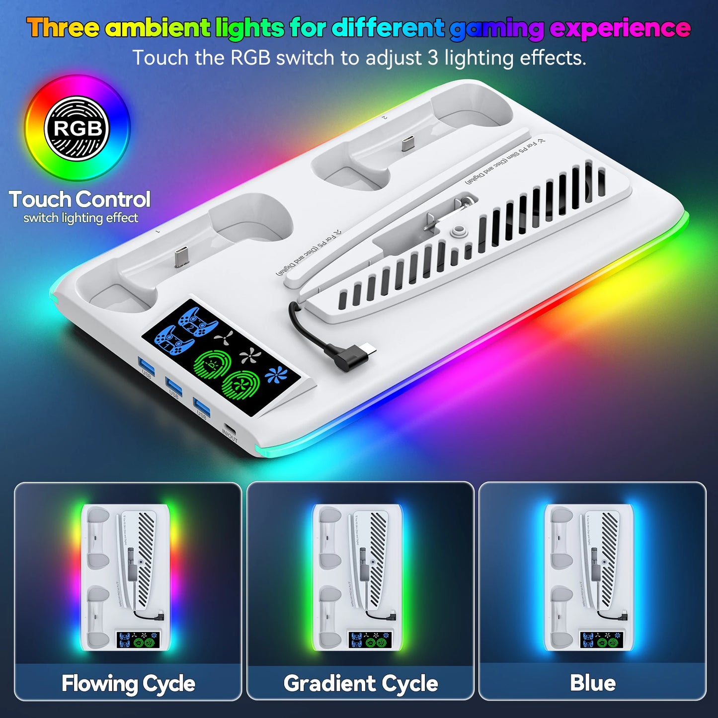 PS5 Game Stand with Cooler Fan — RGB Support Base & Holder for Sony PS5, Slim & Pro | Gaming Accessories