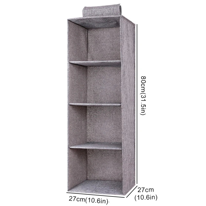 Cotton Linen Hanging Storage Bag with Drawers — Collapsible Wardrobe Organizer Box and Clothes Holder Shelves