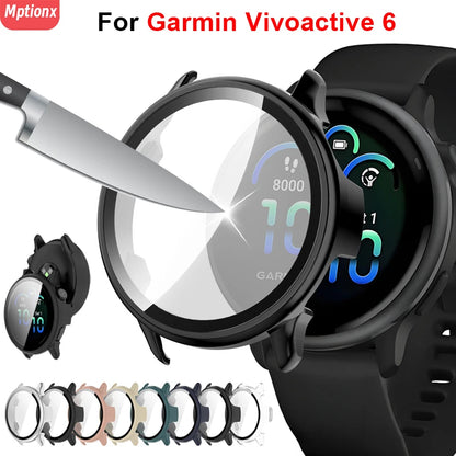 Tempered Glass Screen Protector + Case for Garmin Vivoactive 6 – All-Around Hard Bumper Cover