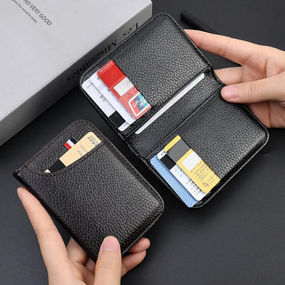 Portable Super Slim PU Leather Wallet - Mini Credit Card Holder for Men, Thin and Small Short Wallet