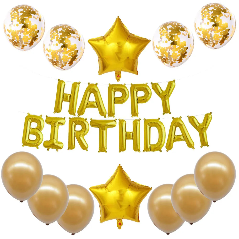 16-Inch Happy Birthday Foil Balloons Set – Pink & Blue Letter Balloons for Birthday Party Decoration
