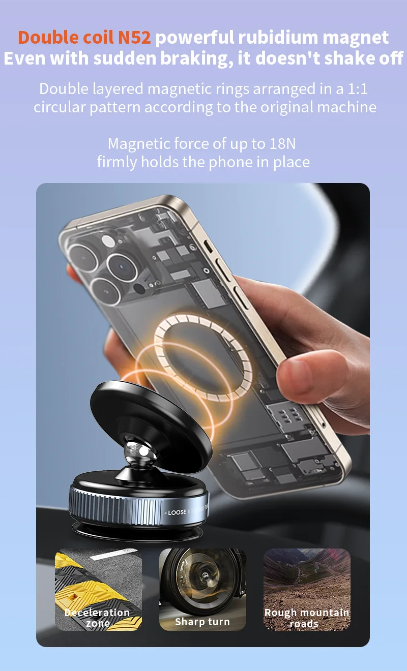 Magnetic Car Phone Mount – 360° Rotation, Vacuum Adsorption with Super Strong Suction for iPhone 12-16 Smartphones