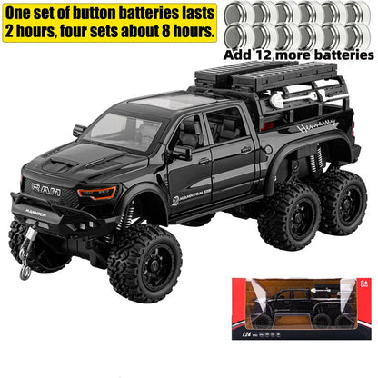1:24 Dodge Mammoth RAM 1000 TRX 6x6 Diecast Model – Metal Alloy Pickup Toy Car with Lights for Kids & Collectors