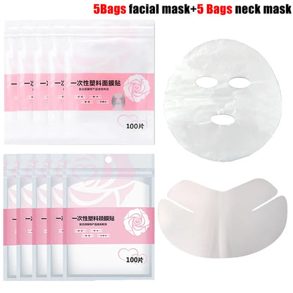Disposable Full Face & Neck Beauty Wraps - 100/500pcs Transparent Plastic Film Mask Covers