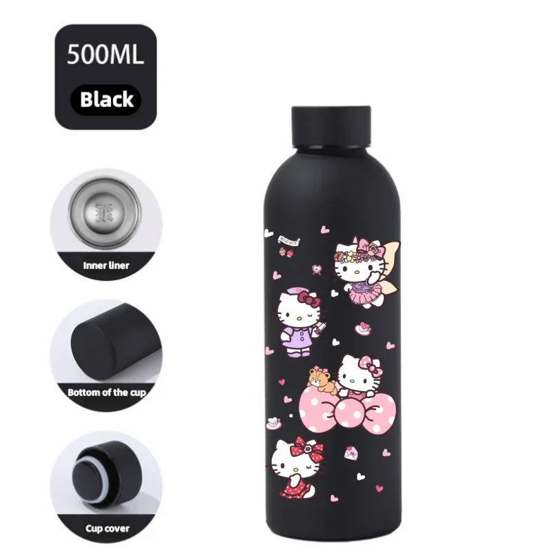 Sanrio Hello Kitty Insulated Sport Bottle — Double-Layer Stainless Steel Vacuum Cup, Small Mouth Coffee Bottle, Angel Color Frosted Finish