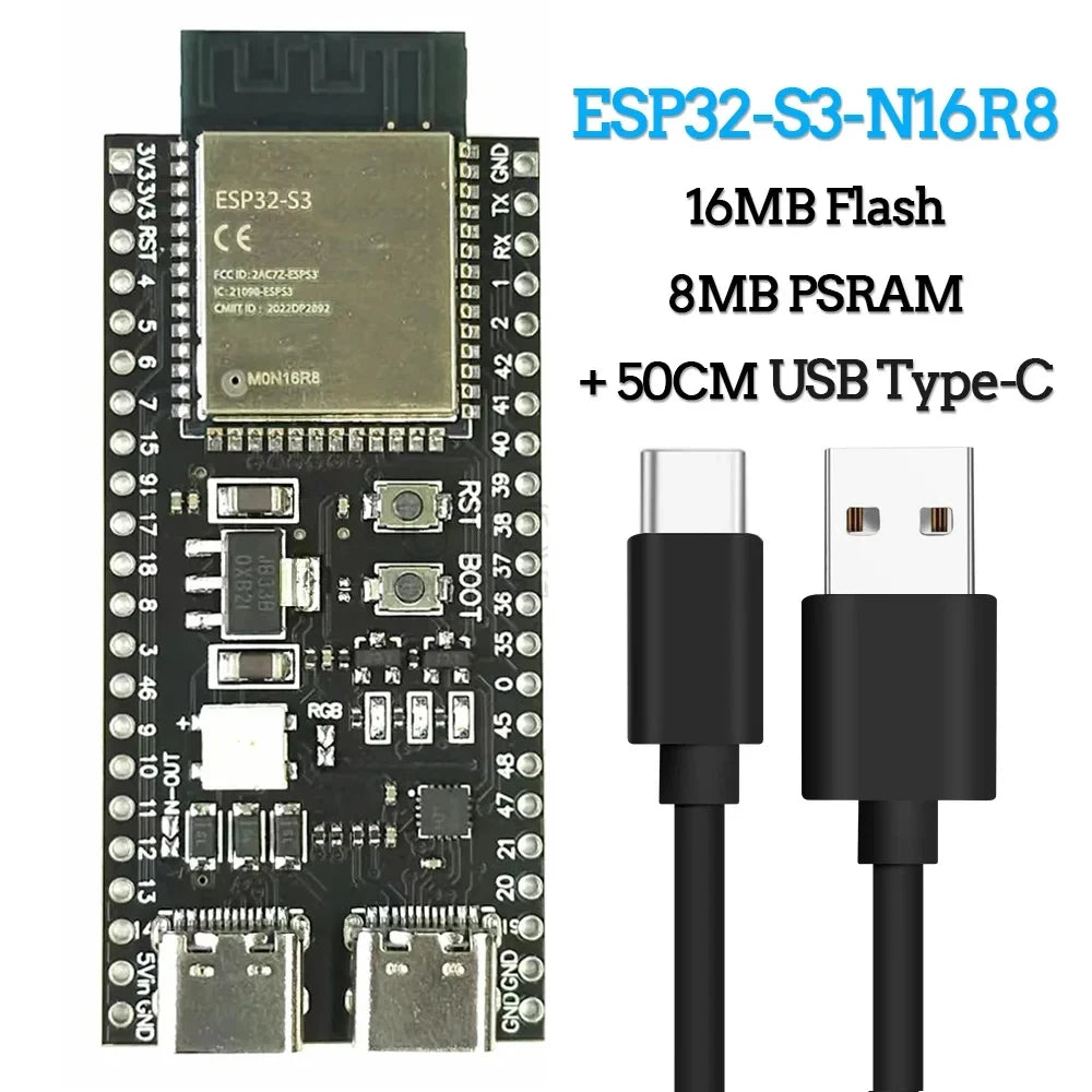 ESP32-S3 WROOM-1 Development Board - 44-Pin WiFi Bluetooth Module with 16MB Flash & 8MB PSRAM for Arduino IDE