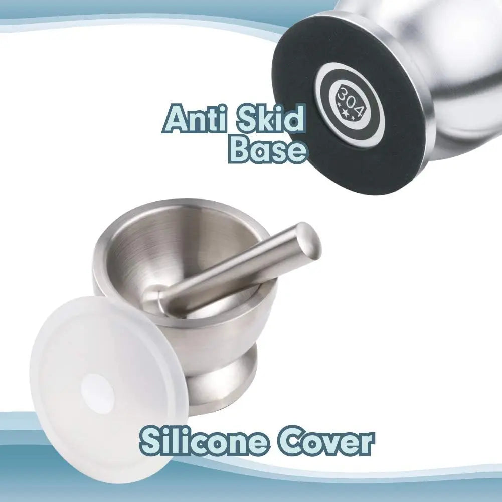 Stainless Steel Mortar & Pestle – Spice Grinder and Pill Crusher with Lid, Ergonomic Comfy Grip