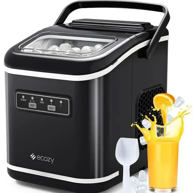 Ecozy Portable Countertop Ice Maker - Makes 9 Ice Cubes in 6 Minutes, Includes Ice Bags, Scoop & Basket for Kitchen