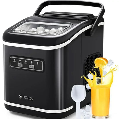 Ecozy Portable Countertop Ice Maker - Makes 9 Ice Cubes in 6 Minutes, Includes Ice Bags, Scoop & Basket for Kitchen