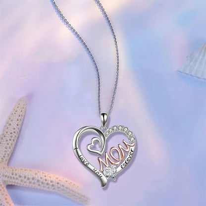 Love Heart Mom Pendant Necklace - Elegant White K-Plated Jewelry Gift for Mother’s Day & Special Moments