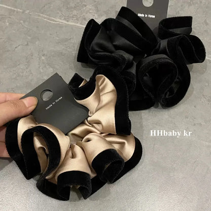 Velvet-Edged Satin Bloom Scrunchie - Elegant Hair Tie for Everyday Style