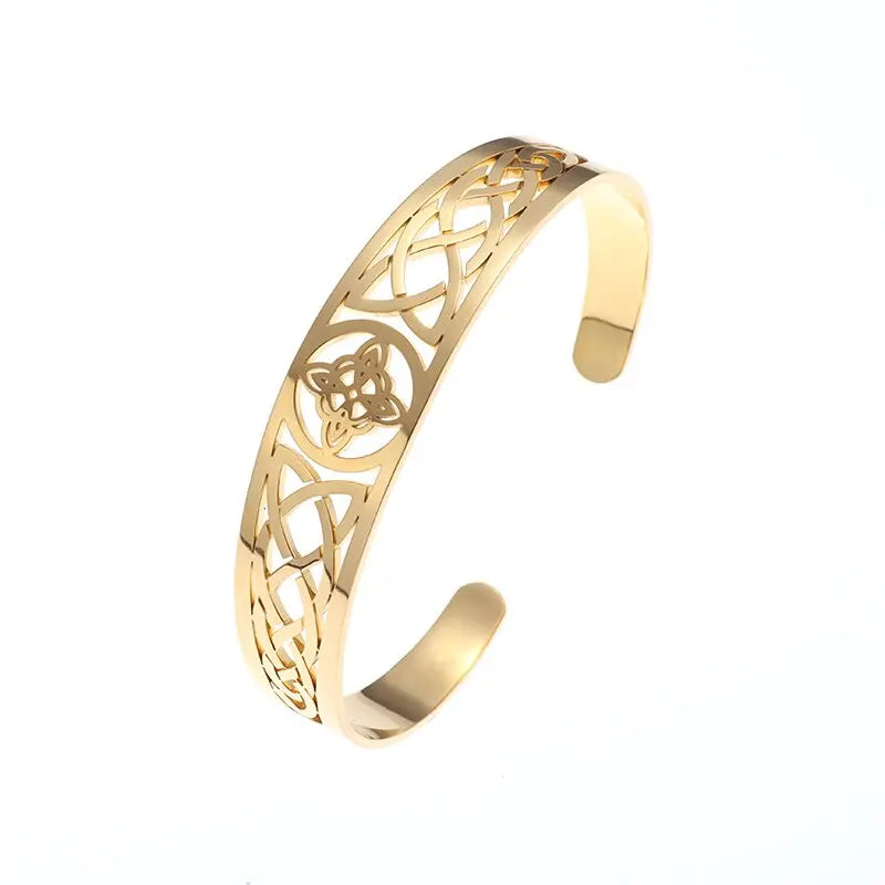 Witch Knot Cuff Bracelet - Stainless Steel Pagan Magic Knot Good Luck Amulet Celtic Knot Jewelry