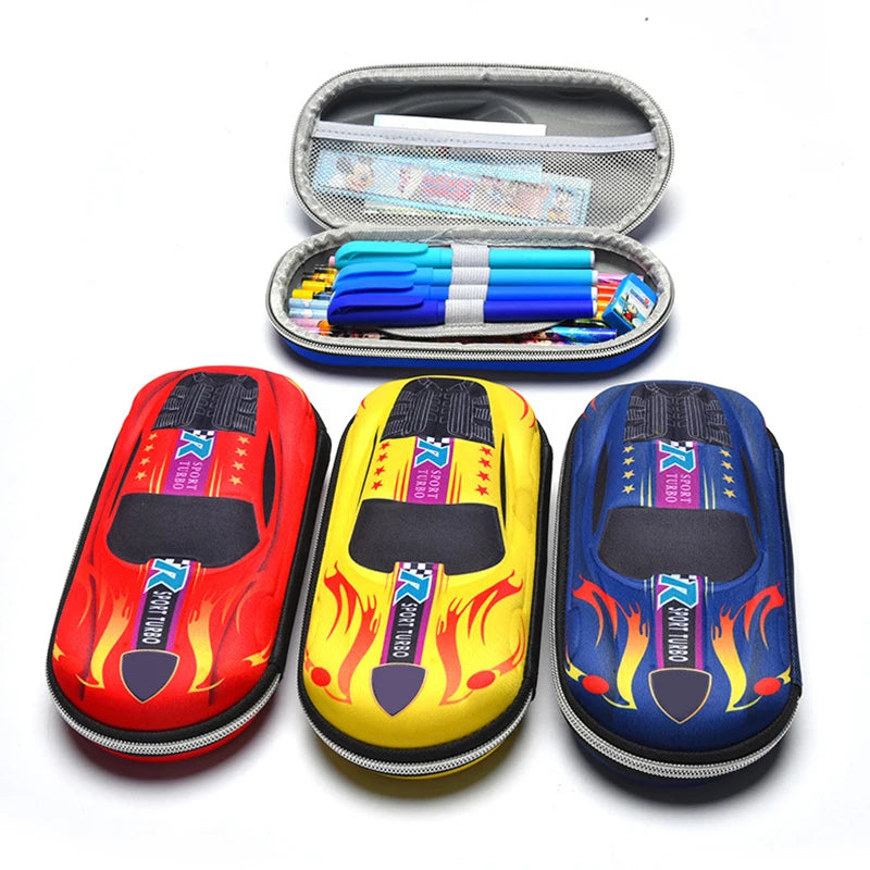 3D Racing Car Pencil Case for Kids – Cartoon EVA PU Stationery Box for School, Cute Pen Bag for Boys