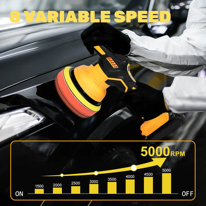 Cordless Car Buffer Polisher 5000RPM Random Orbital – 8-Speed Electric Car Detailing & Waxing Tool for Dewalt 20V Battery (Tool Only)