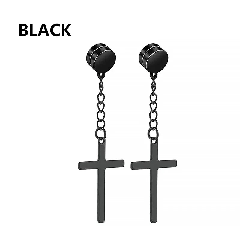 Stainless Steel Cross Star Dangle Earrings - Punk Gothic Hoop Huggie Jewelry for Men & Women