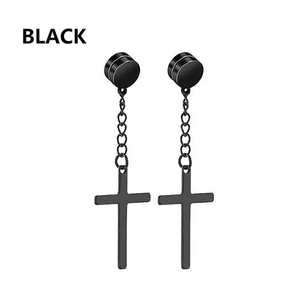 Stainless Steel Cross Star Dangle Earrings - Punk Gothic Hoop Huggie Jewelry for Men & Women