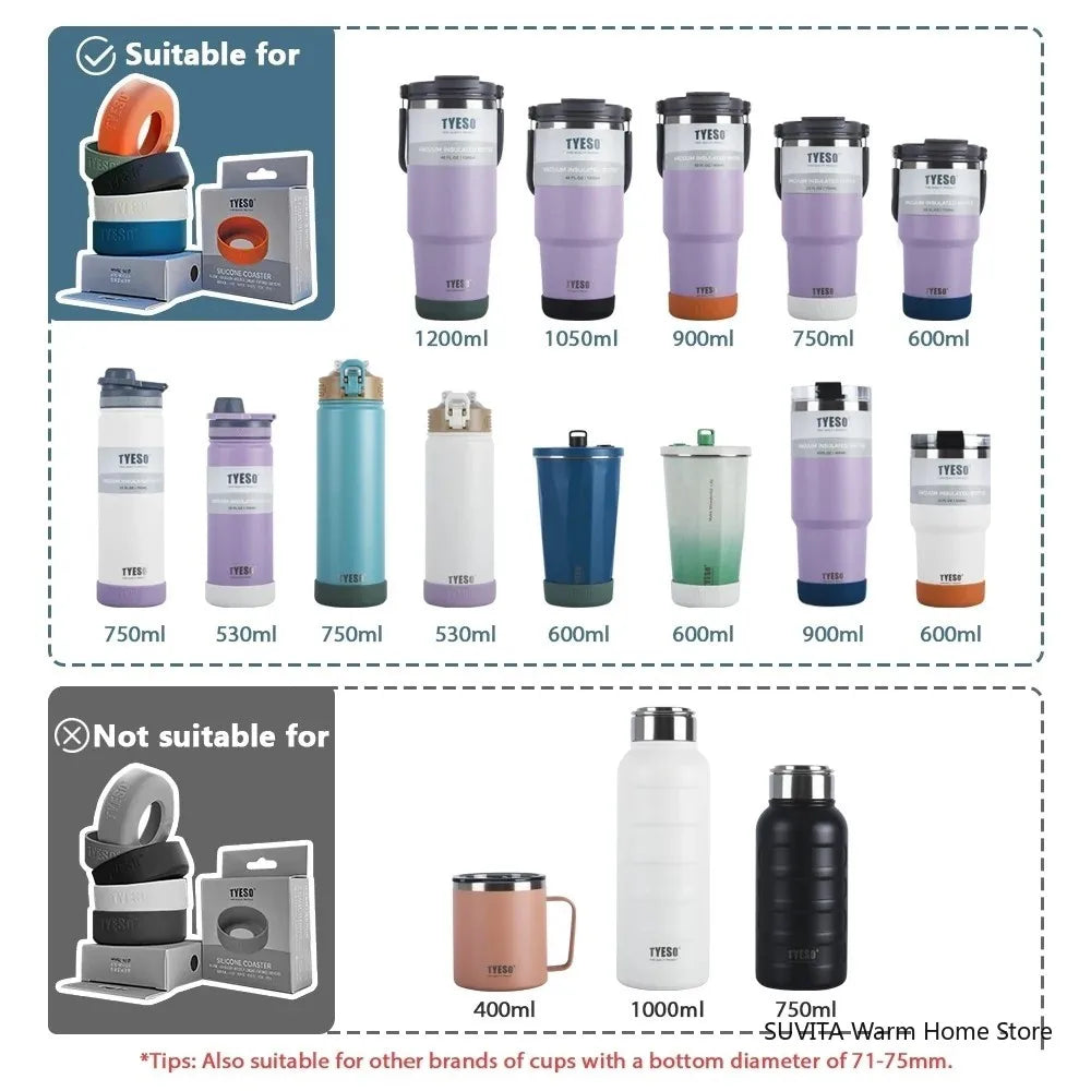 Universal Silicone Anti-Slip Bottom Cover – Sleeve for Tyeso Water Bottle (71mm to 77mm Diameter)