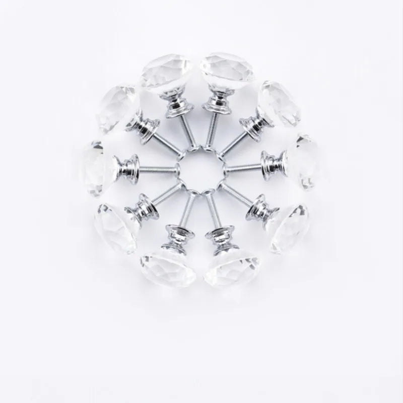 10Pcs/set 30mm Diamond Shape Crystal Glass Knobs - Cupboard Drawer Pull Kitchen Cabinet Door Wardrobe Handles Hardware