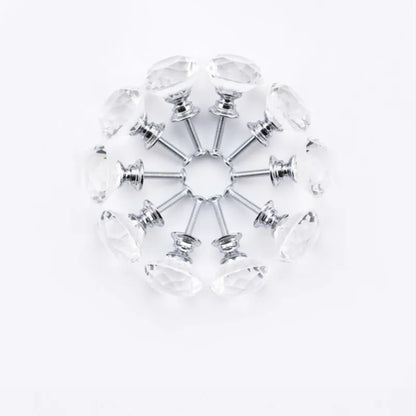 10Pcs/set 30mm Diamond Shape Crystal Glass Knobs - Cupboard Drawer Pull Kitchen Cabinet Door Wardrobe Handles Hardware