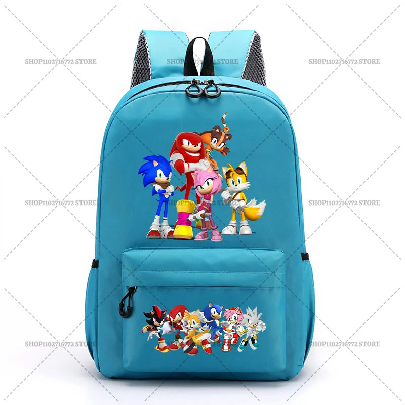 Cartoon Sonic Backpack — School Bag for Kids & Teens Featuring Amy, Rose & Shadow Characters, Perfect Gift for Boys