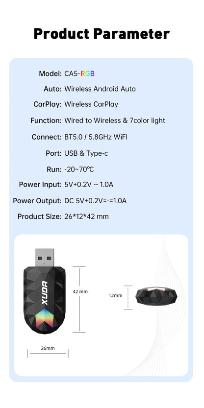 XUDA 2-in-1 Wireless CarPlay & Android Auto Mini Box — Plug & Play AI Adapter Compatible with 99% of Car Radios
