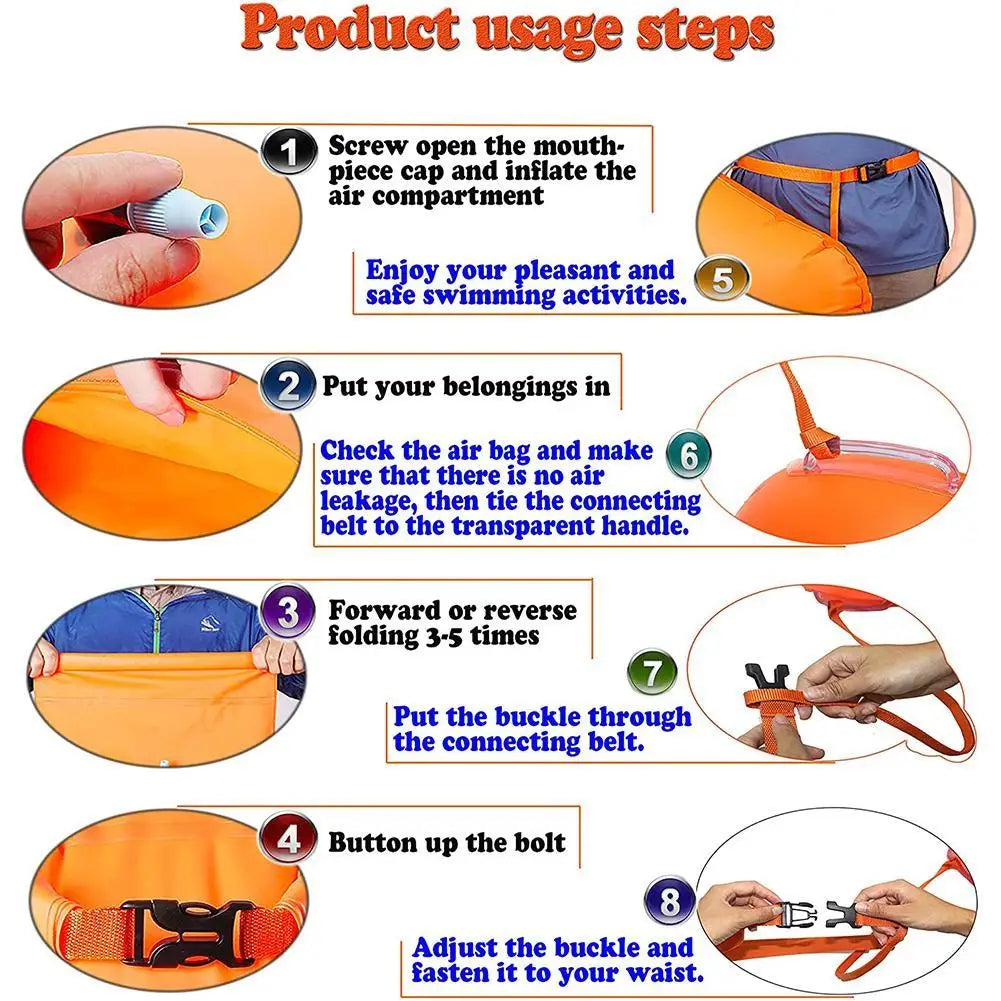Inflatable Swimming Buoy Tow Float – Double Air Bag with Waist Belt, Dry Bag for Water Sports & Swimming Storage