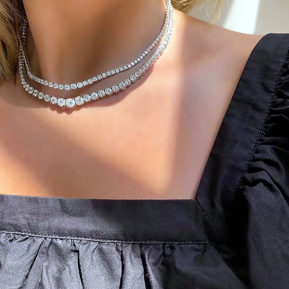 Moissanite Tennis Necklace with Certificate – 3–5mm Gradient Diamond Riviera Necklace in S925 Silver Choker for Women