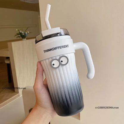 860ML Stainless Steel Coffee Cup – Outdoor Thermo Water Bottle with Straw, Vacuum Flask for Cold & Hot Drinks