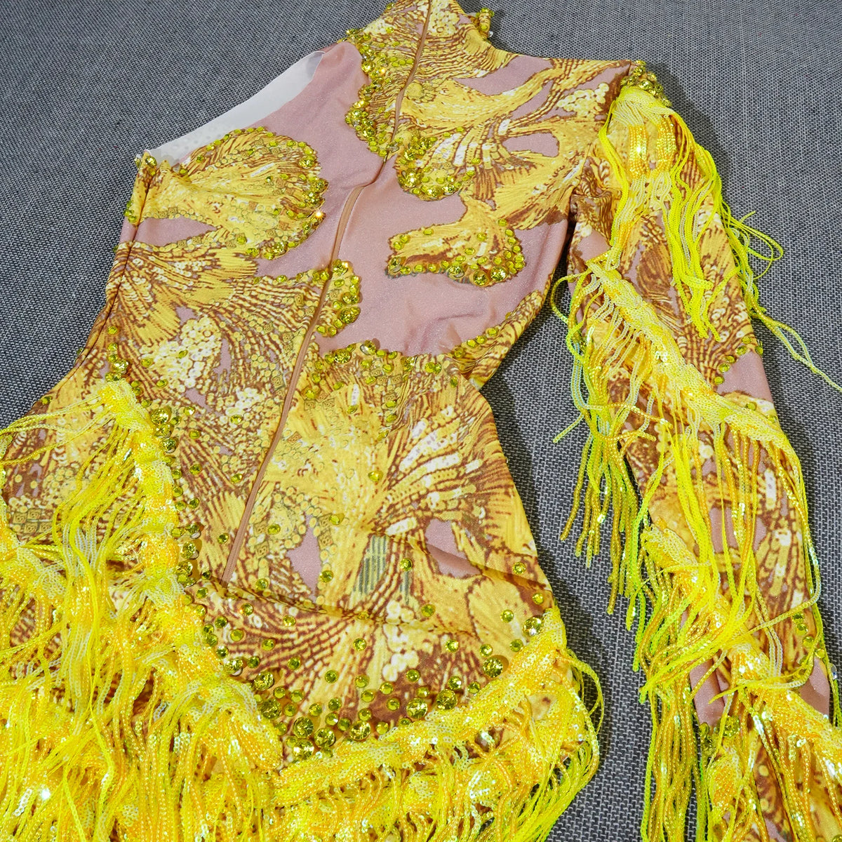 Sparkly Rhinestone Sequin One-Shoulder Bodysuit - Fringe Stage Party & Dance Performance Outfit
