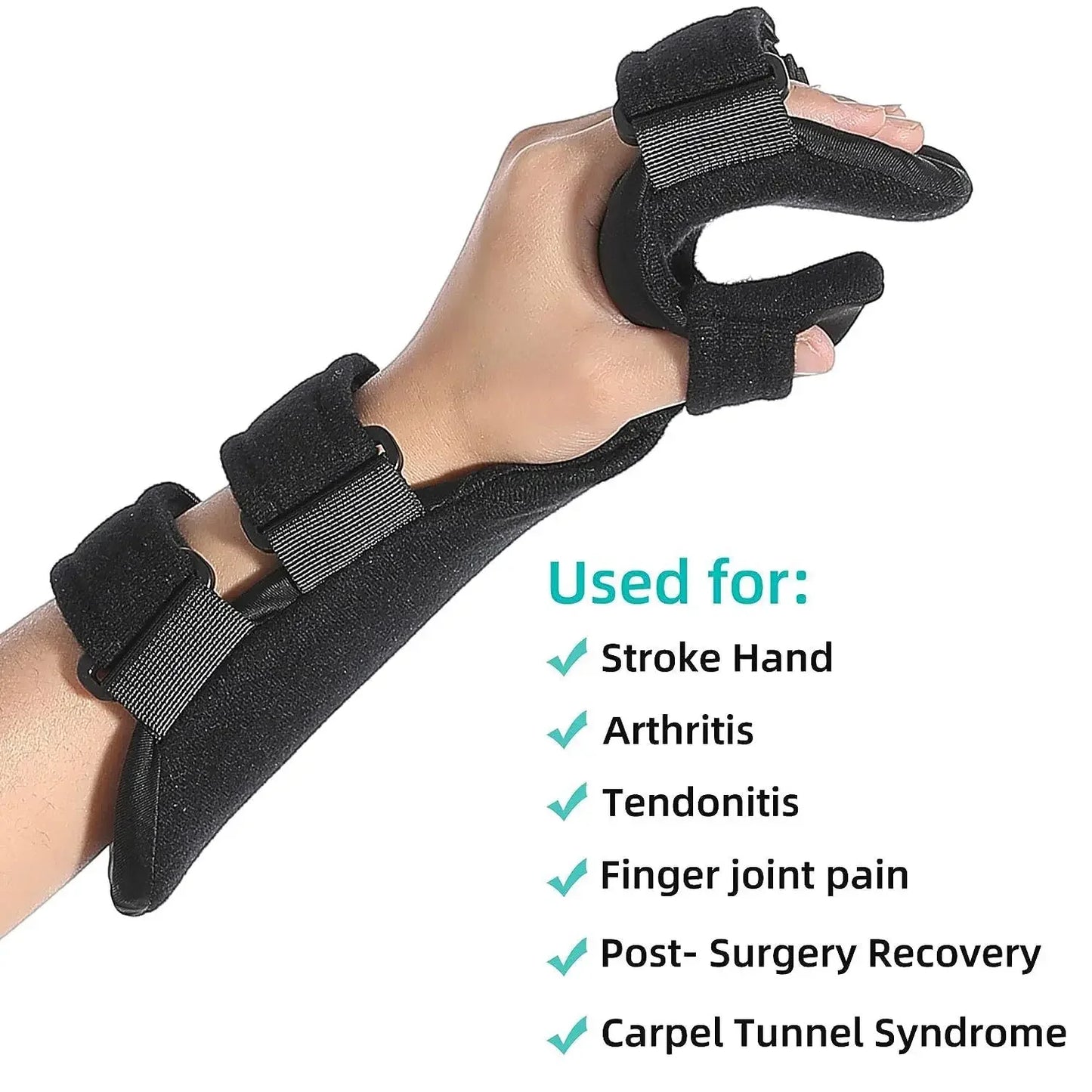 Adjustable Hand Brace for Stroke Recovery — Finger and Wrist Support Splint for Night Use, Arthritis & Tendonitis Relief