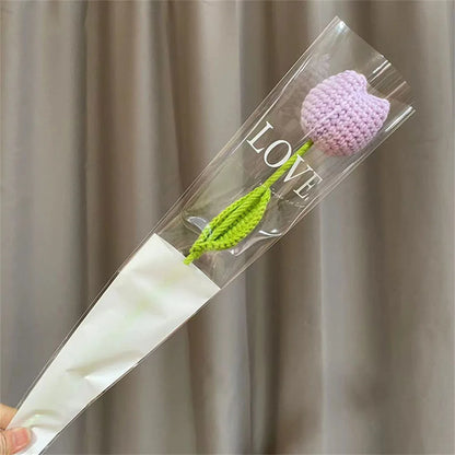 Hand-Knitted Rose, Tulip & Sunflower Bouquet – Crochet Simulation Floral Arrangement for Home Table Decor