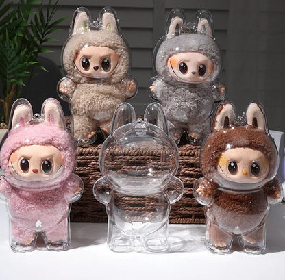 Labubu Transparent Protective Cover – Cute Elf Plushie Display Bag & Mini Portable Storage Box for Stuffed Toys