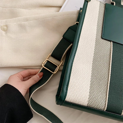 MOODS Quality Canvas Tote Bag for Women 2023 – Luxury Designer Handbag, Contrast Color Striped, Big Shoulder Crossbody Shopper Totes