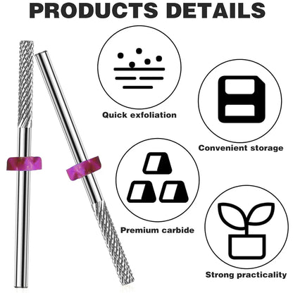 2PCS Fine Cuticle Nail Drill Bits - 3/32" Double-Head Tungsten Carbide Cuticle Remover & Manicure File Bits