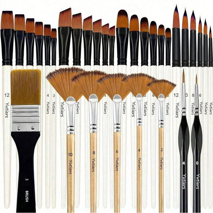 28/32PCS Acrylic Paint Brush Set – Premium Nylon Bristles with Round, Flat, Filbert, Fan & Detail Brushes for Art Painting