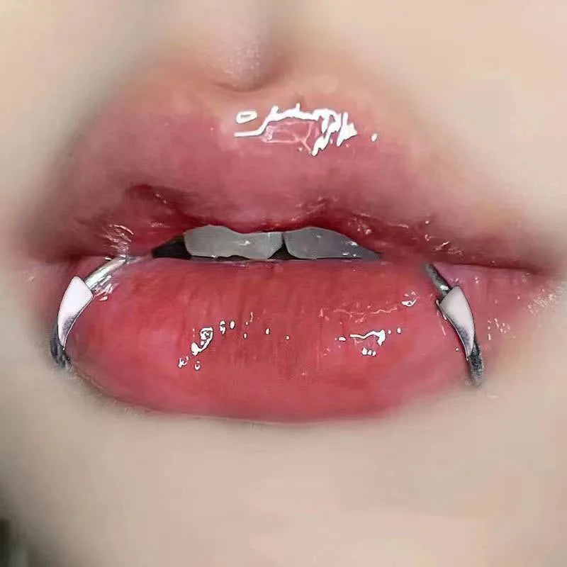 Stainless Steel Sharp Teeth Fake Lip Ring – Personalized Punk Gothic Body Jewelry for Women