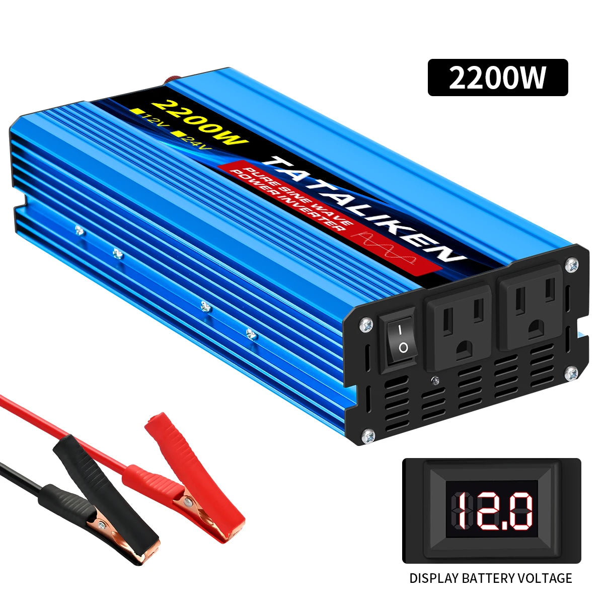 12V/24V to 110V AC Pure Sine Wave Power Inverter — 4000W/16000W 60Hz Converter with LED & US Socket for Car & Solar