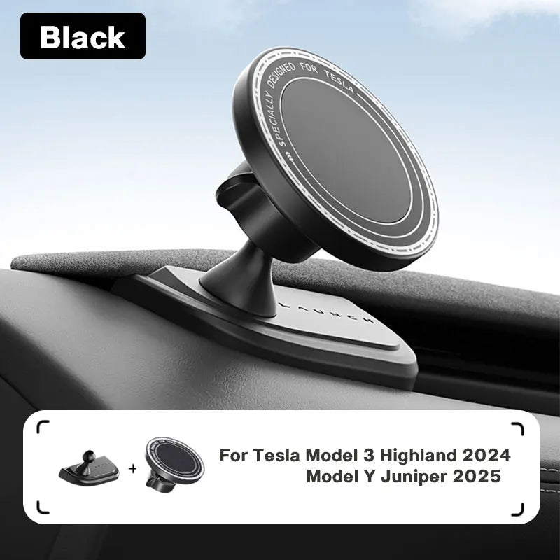 Magnetic Tesla Phone Holder – 360° Rotatable Car Mount for Model 3 Highland and Model Y Juniper