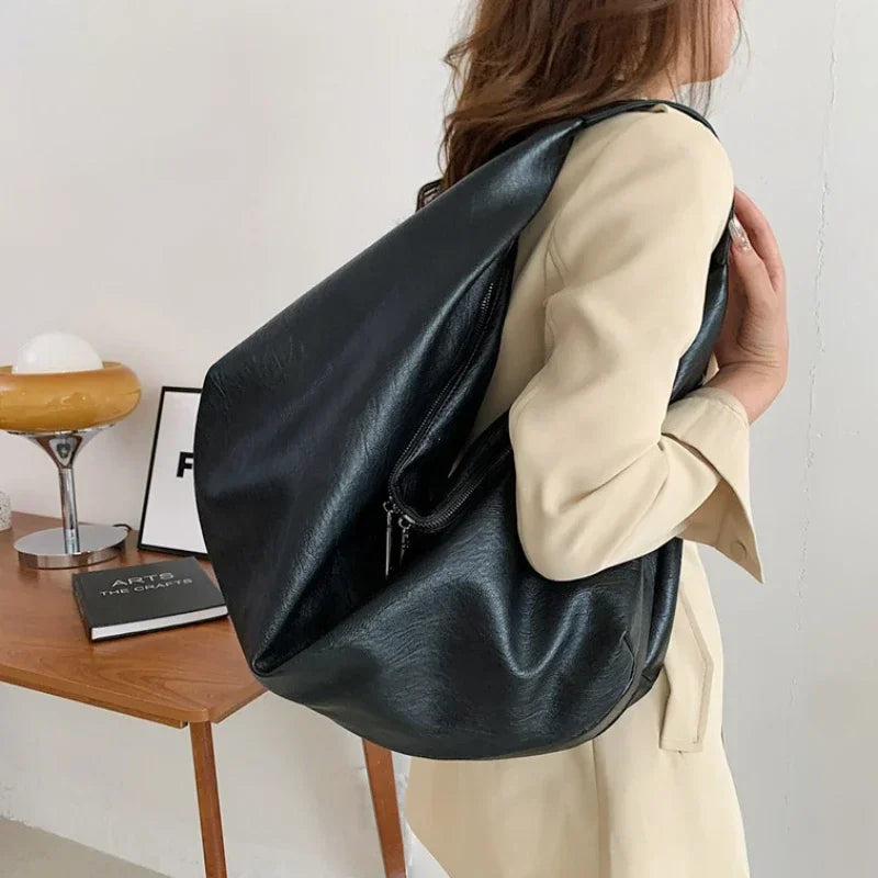 Women’s Large Black Hobo Shoulder Bag – Soft Leather Crossbody Shopper Tote Handbag for Travel & Everyday Use
