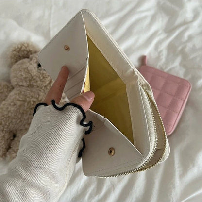 Women’s Small PU Leather Zipper Wallet with Coin Purse – Cute Plaid Mini Korean Card Holder, New Arrival