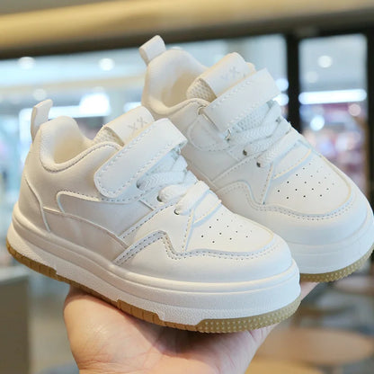 Children’s White Sports Shoes — Spring & Autumn Lightweight Anti-Slip Sneakers, Boys Soft Sole Casual Board Shoes