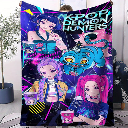 K-Pop Demon Hunter Flannel Blanket — Anime Girl Team Throw — Winter Warm Sofa & Bed Cover Fan Gift