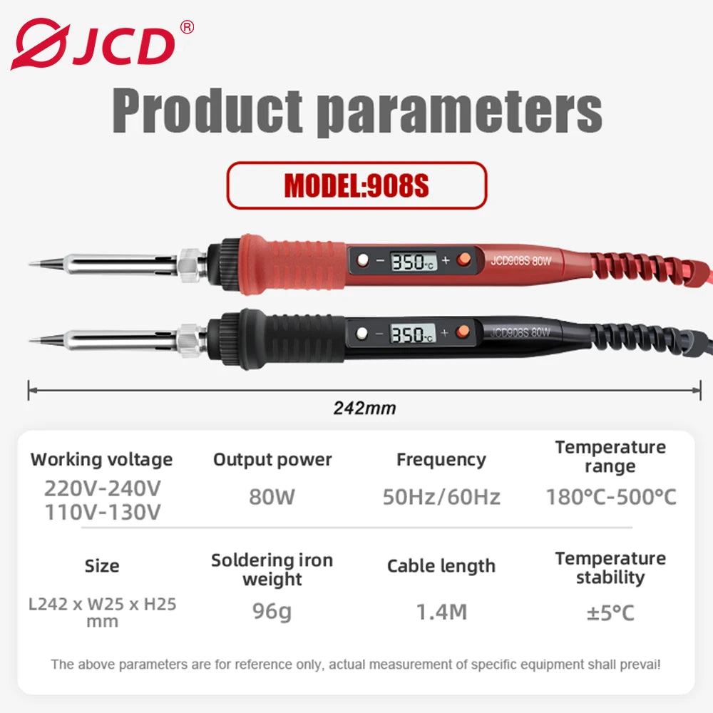 JCD Electric Soldering Iron - 60W/80W Adjustable Temperature Digital Display Welding Repair Tool Kit