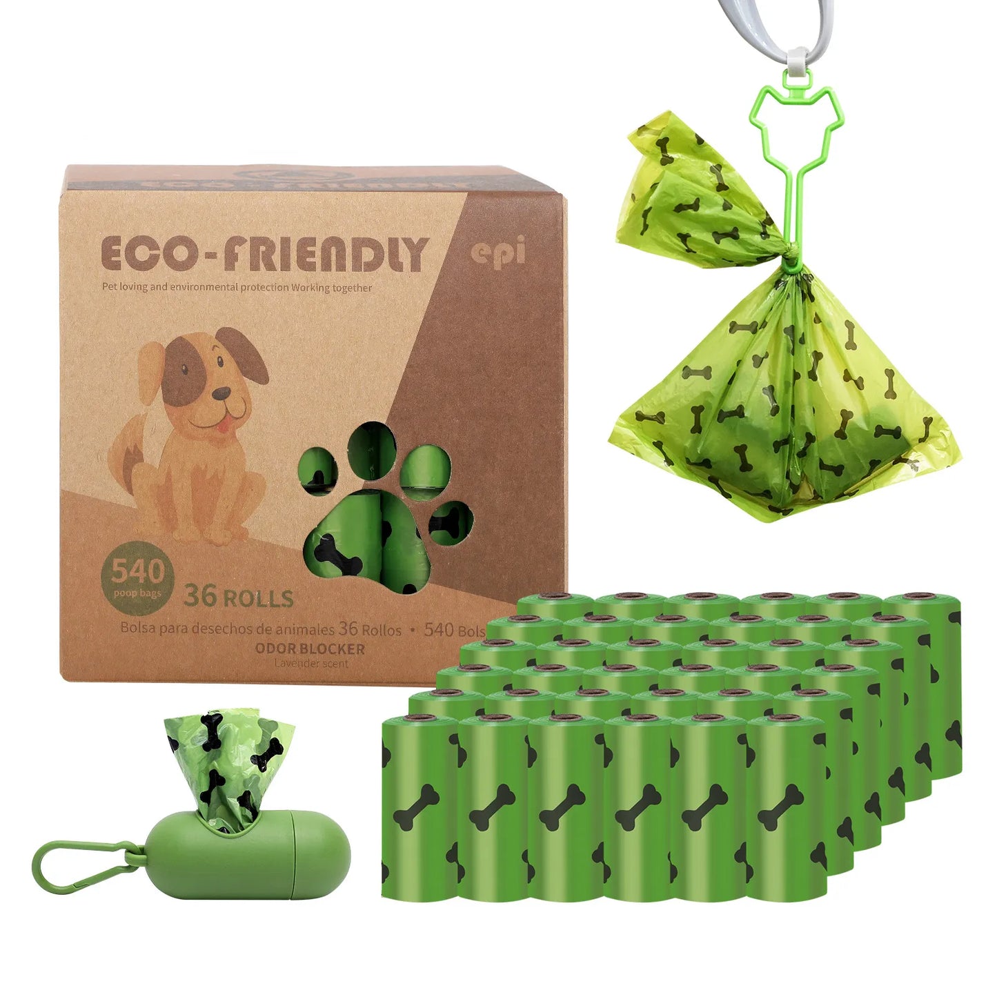 EPI Biodegradable Dog Poop Bags: Pet Garbage Bag Dispenser for Dog Cleaning Supplies - Eco-Friendly Dog Products