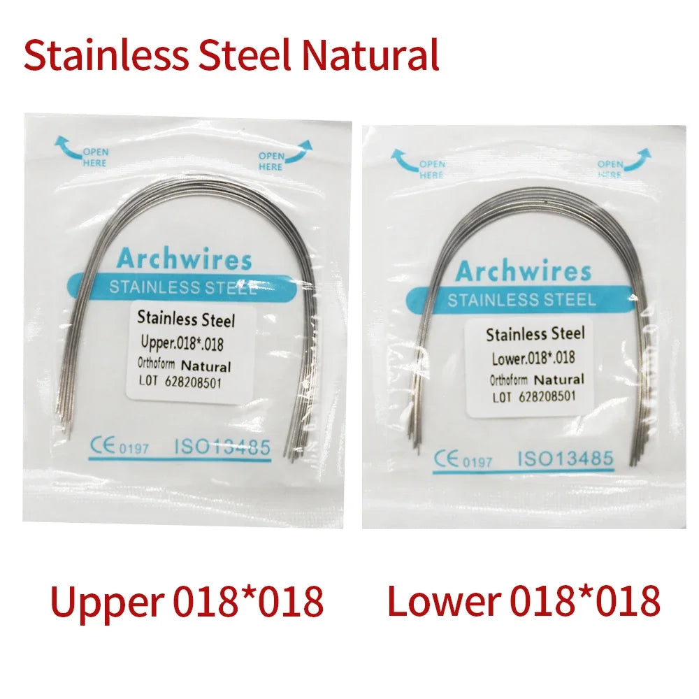 2 Packs Stainless Steel Arch Wires – 20pcs Natural Round & Rectangle Wires for Upper & Lower Braces