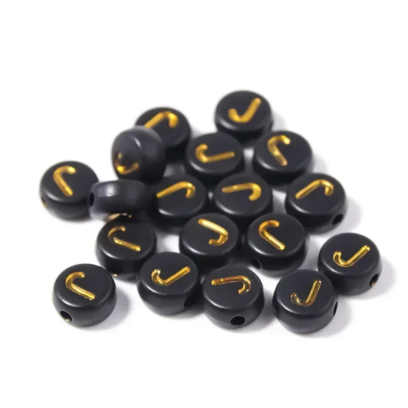 A-Z Alphabet Beads Set - 100-500pcs Black Gold Acrylic Letter Beads for DIY Jewelry Making Charm Bracelets Accessories