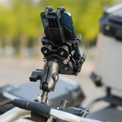 Motorcycle & Bike Phone Holder with Shock Absorber – Handlebar Rearview Mirror Mount for 4.7–7.1” Smartphones