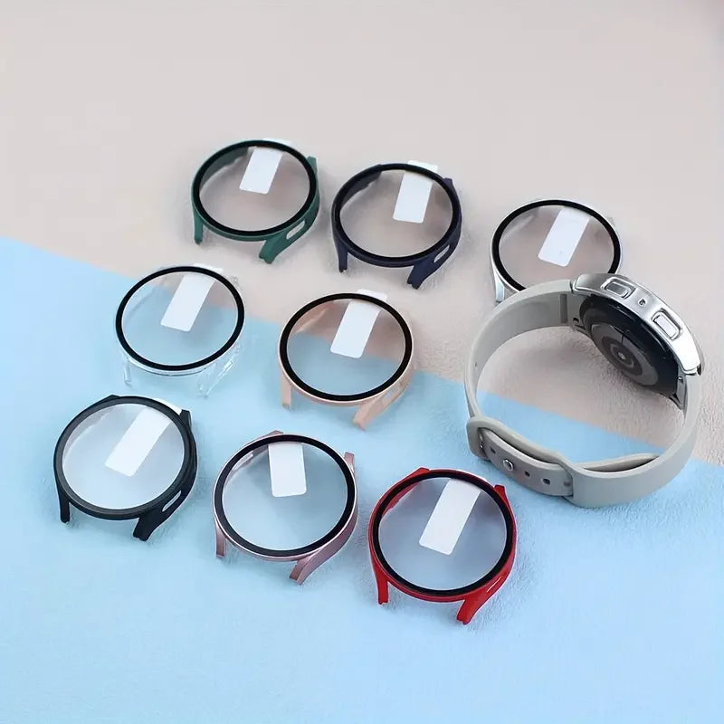 Samsung Galaxy Watch Tempered Glass Screen Protector Case - Full Bumper PC Cover for Galaxy Watch 7/6/5/4/FE 40mm & 44mm